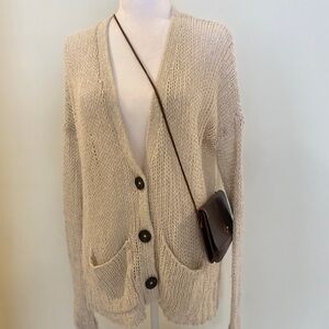 Vintage Hollister Tan Open Knit Cardigan – M/L – Beachy Coastal Vibes